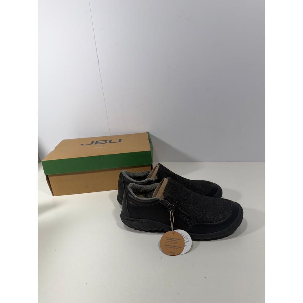 JBU by Jambu Womens Black Floral Embroidered Faux Fur Lined Slip On Shoes NEW